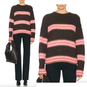 $940 Moncler Brown Pink Striped Mohair Pullover Sweater size XS
